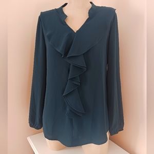Green Long-Sleeve Casual Chiffon Blouse Sz S